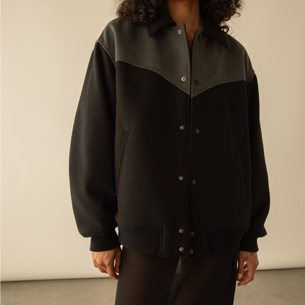 OAK + FORT Black and Gray Bomber Jacket